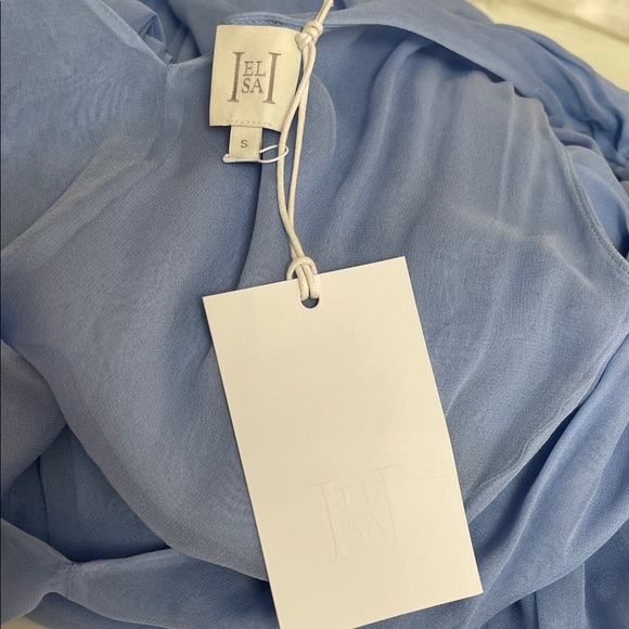 HELSA Sabine Silk Cape Overlay Chiffon Sheer Hydrangea Blue Midi Dress Size S - Picture 14 of 15